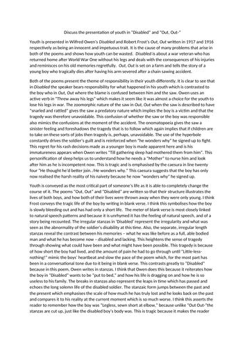 Discuss the presentation of youth in “Disabled” and “Out, Out-”