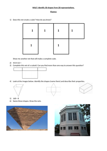 Identifying 3D shapes from 2D representations (varied fluency)