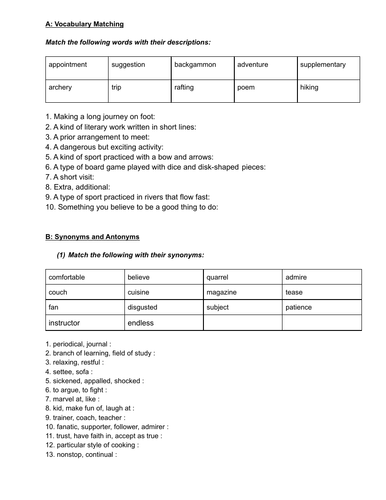 IGCSE Vocabulary Exercises 1
