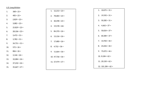 Long division  - procedural fluency