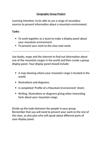 Geography KS2 group task mountain ranges classroom activity