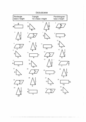 Area rectangle parallelogram triangle dot-to-dot
