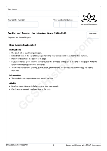 Mock papers - AQA - Conflict and Tension: the Inter-War Years, 1918–1939