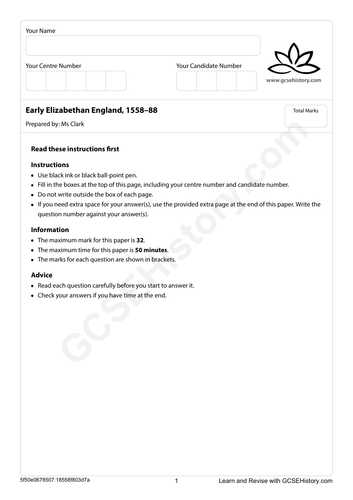 Mock Paper - Edexcel - Early Elizabethan England, 1558–88