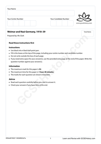 Mock Paper - Weimar and Nazi Germany, 1918–39