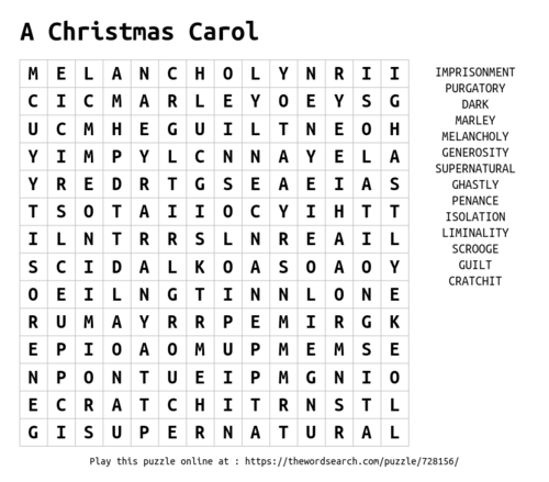 A Christmas Carol Wordsearch