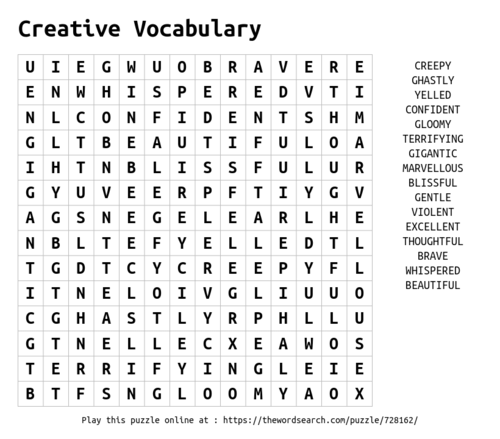 Creative Writing Wordsearch