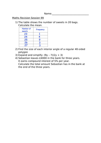 MATHS REVISION SESSION 99