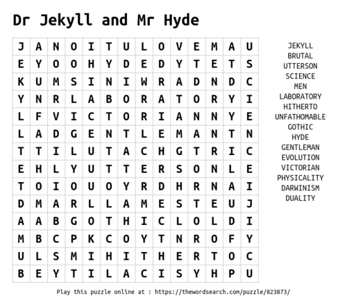 Dr Jekyll and Mr Hyde Wordsearch