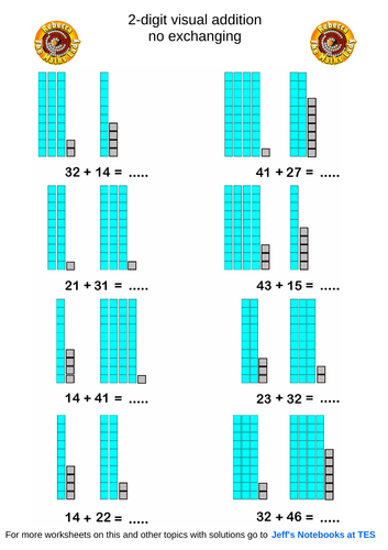 2 digit addition visual no exchanging