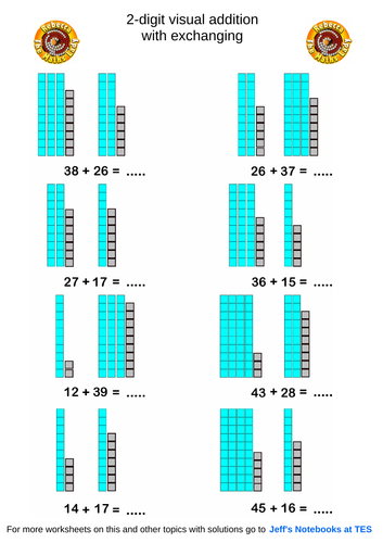 2 digit addition with exchanging visual worksheet