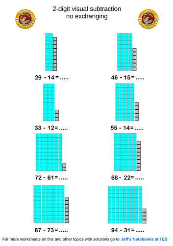 2 digit visual subtraction no exchanging worksheet