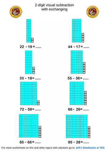 2 digit visual subtraction with exchanging