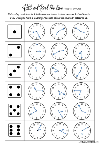 Roll and read the time to the nearest 5 minutes