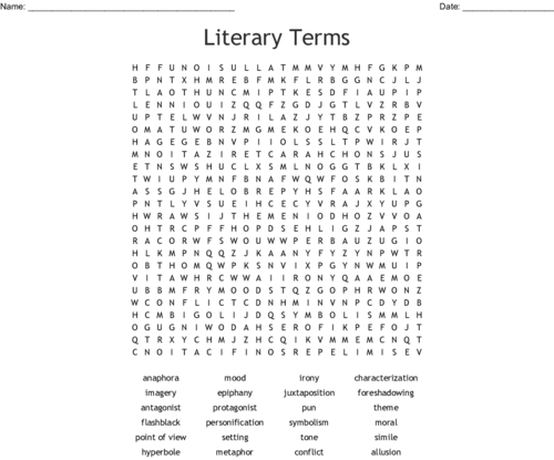 Literary Terminology Wordsearch