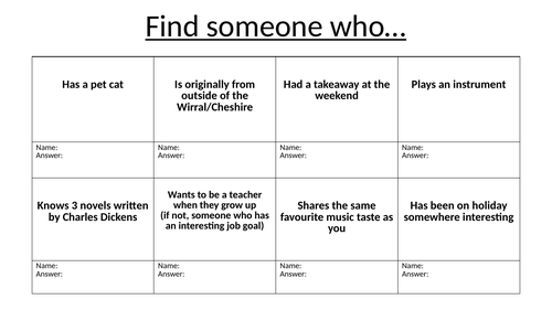 'Find Someone Who...' Activity