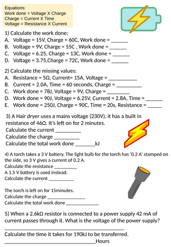 W = VIt worksheet