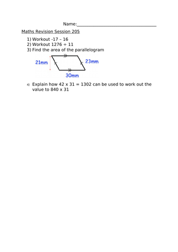 MATHS REVISION SESSION 205