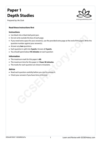 Mock Paper - Edexcel IGCSE - Paper 1 Depth Studies