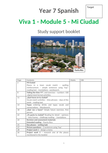 Viva 1 module 5 Mi Ciudad Study support booklet (lower ability)