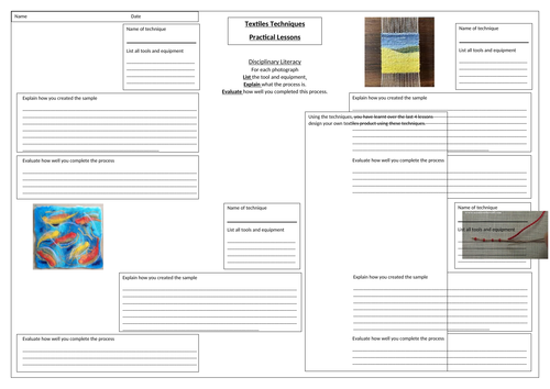 textiles techniques worksheet teaching resources