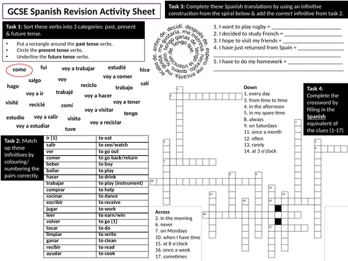 GCSE Spanish Revision Activity Worksheet
