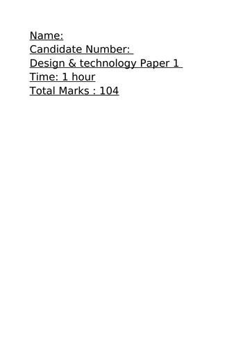 EDEXCEL Design & Technology GCSE Mock Exam