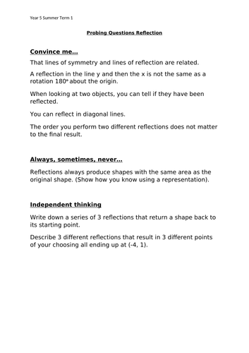 Maths Reflection Probing Questions