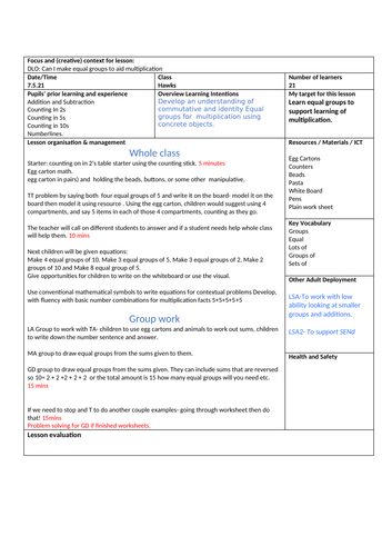 Maths Skip counting 2's,5's and 10's lesson plans. Year 1