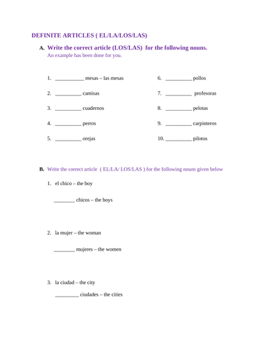 Spanish - Definite Articles