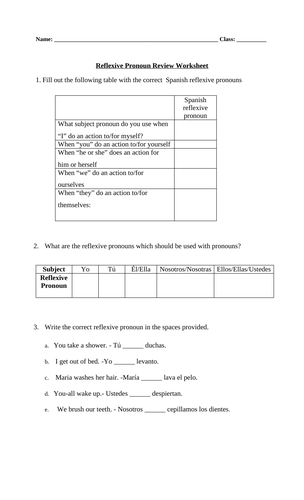 Reflexive Verbs - Practice with Reflexive Pronouns