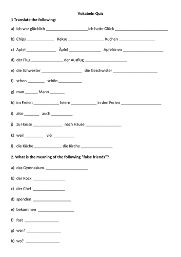 German vocabulary quiz