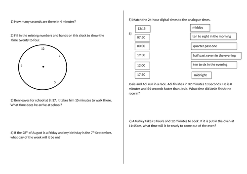 Time Problems - Year 4