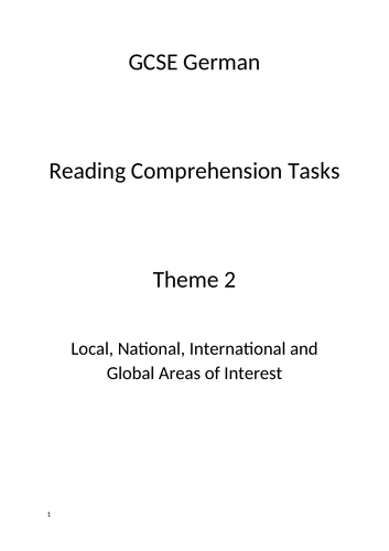 GCSE German AQA Theme 2 Reading Comprehension Tasks