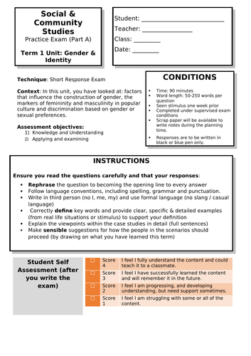 Social and Community Studies - Gender and Identity - Practice exam