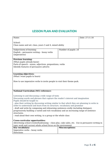 Lesson plan, flipchart and activity sheet teaching imperative verbs for persuasive advertising