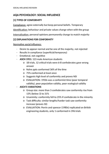 AQA Psychology A-Level: social influence revision