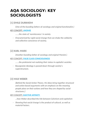 AQA Sociology A-Level: key sociologists