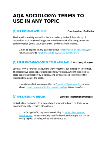 AQA Sociology A-Level: key terms