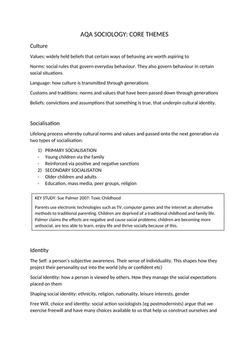 AQA Sociology A-Level core themes revision