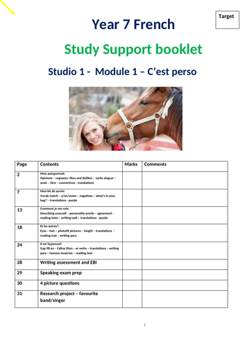 Studio 1 Module 1 C'est perso study support booklet (lower ability)