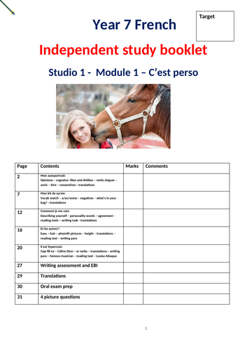 Studio1 module 1 C'est perso Independent study booklet - standard