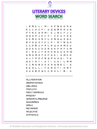 Literary Devices Word Search Starter Activity Plenary Fun simple starter and revision aids