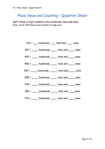 Y3 Maths - Place Value (Free)