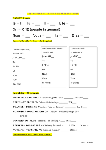 Test on ER IR RE verb patterns