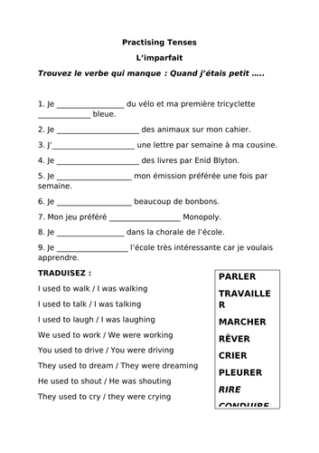 Practising the imperfect tense