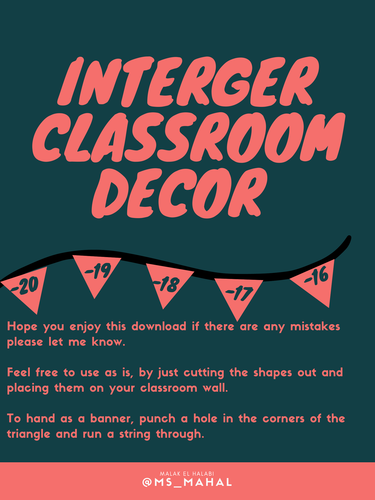 Classroom Decorations: Integer Number Lines