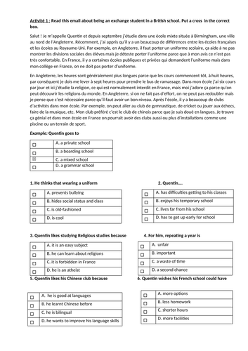 Mon bahut - Reading (differentiated)