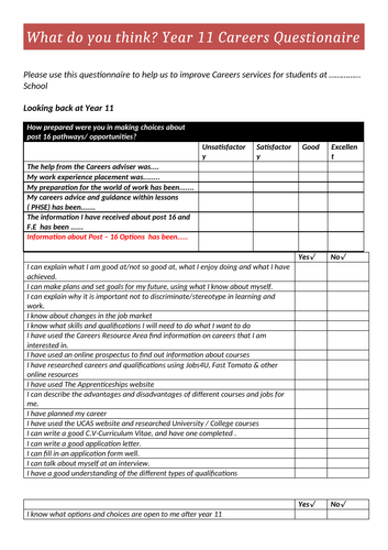 Student  Careers Education Review Questionnaire Year 11