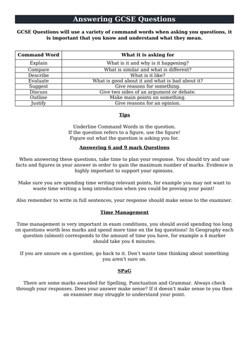 Answering GCSE Questions - Geography Exam Support